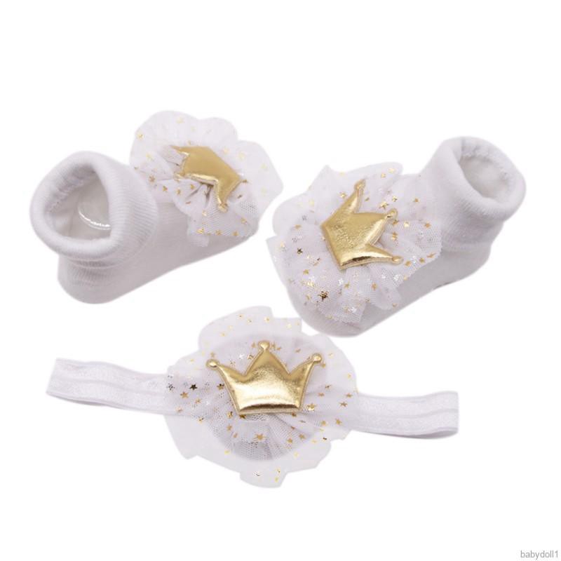 Tất Cotton Kèm Vương Miện Dễ Thương Cho Trẻ Sơ Sinh