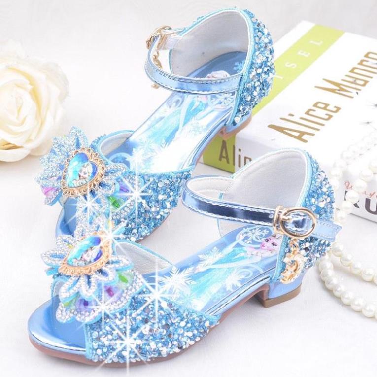 Giày Trẻ Em ▼Giày Xăng Đan Cao Gót Đính Pha Lê In Hình Công Chúa Elsa Xinh Xắn Cho Bé Gái 2021 QLY 👟
