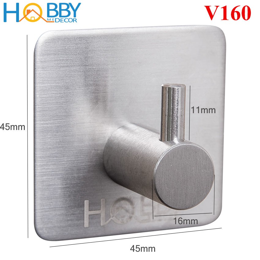 Móc treo đồ dán tường inox 304 Hobby home decor 160 có sẵn keo dán không rỉ sét