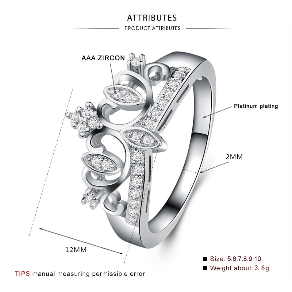 Crown Ring Electroplating Platinum Diamond Couple Jewelry Creative Jewelry Ring