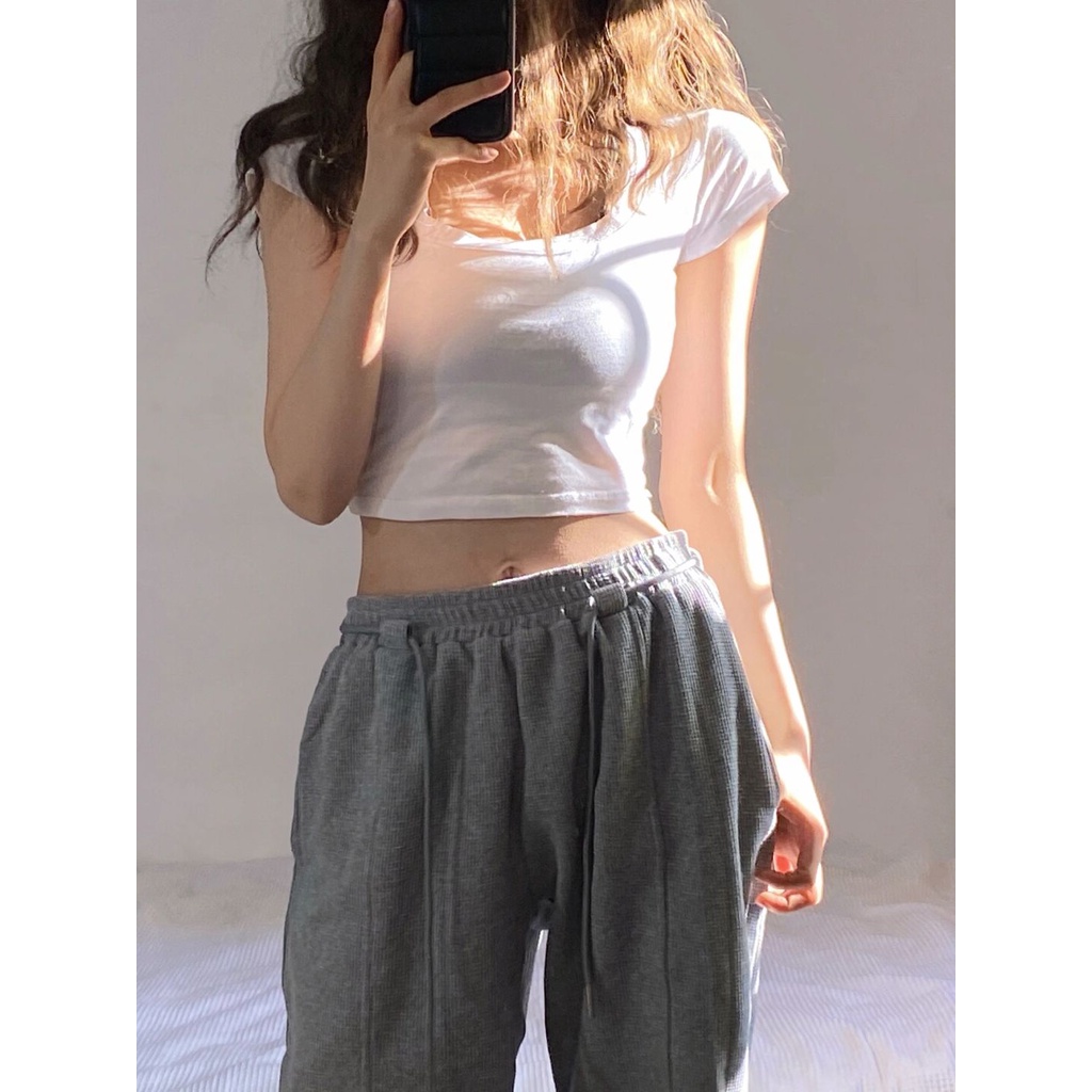 Ethelgirl Áo Croptop Tay Ngắn Thiết Kế Quyến Rũ Dễ Phối Đồ Cho Nữ