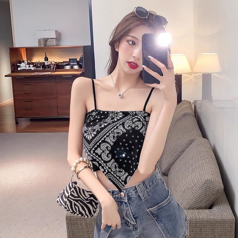 Áo 2 Dây Croptop co giãn kiểu dáng gợi cảm dệt kim Thổ Cẩm Thun Gân Sợi Bún Đẹp Ôm Siêu Mát K5C11