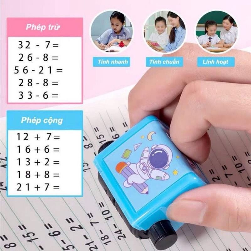 Bộ 2 máy In Con Lăn Tạo Phép Tính Cộng Trừ Toán Học phạm vi 100( Tặng kèm mực)