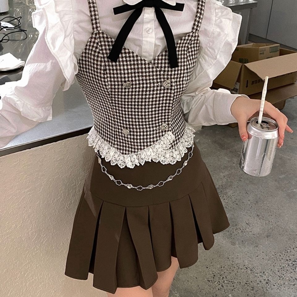 【F&amp;X】Đầm sơ mi lụa xếp ly phối thắt lưng thời trang xuân thu mới cho nữ