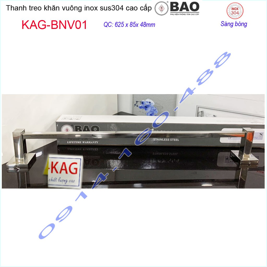 Thanh treo khăn Inox Bảo KAG-BNV01, giá treo khăn Inox 304 đế vuông inox đúc cao cấp