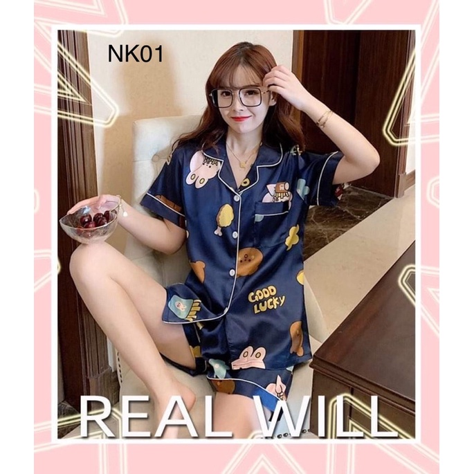 Đồ ngủ lụa Satin quần đùi cao cấp cho nữ. Sz M(40-52kg) | BigBuy360 - bigbuy360.vn