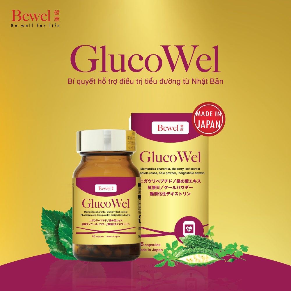 Viên uống Gluco Wel hỗ trợ tiểu đường, kiểm soát đường trong máu Bewel GlucoWel hộp 45 viên Waki