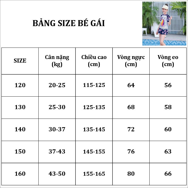 Đồ bơi bé gái chân váy rời họa tiết Kỳ lân size từ 20kg đến 50kg