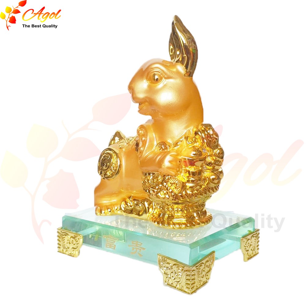 TƯỢNG CHÚ THỎ VÀNG ĐẾ THỦY TINH