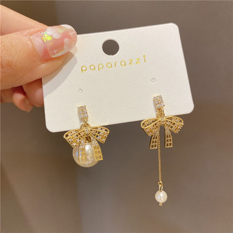 Hoa tai bạc 925 thiết kế kiểu nơ đính ngọc trai giả thời trang dành cho nữ