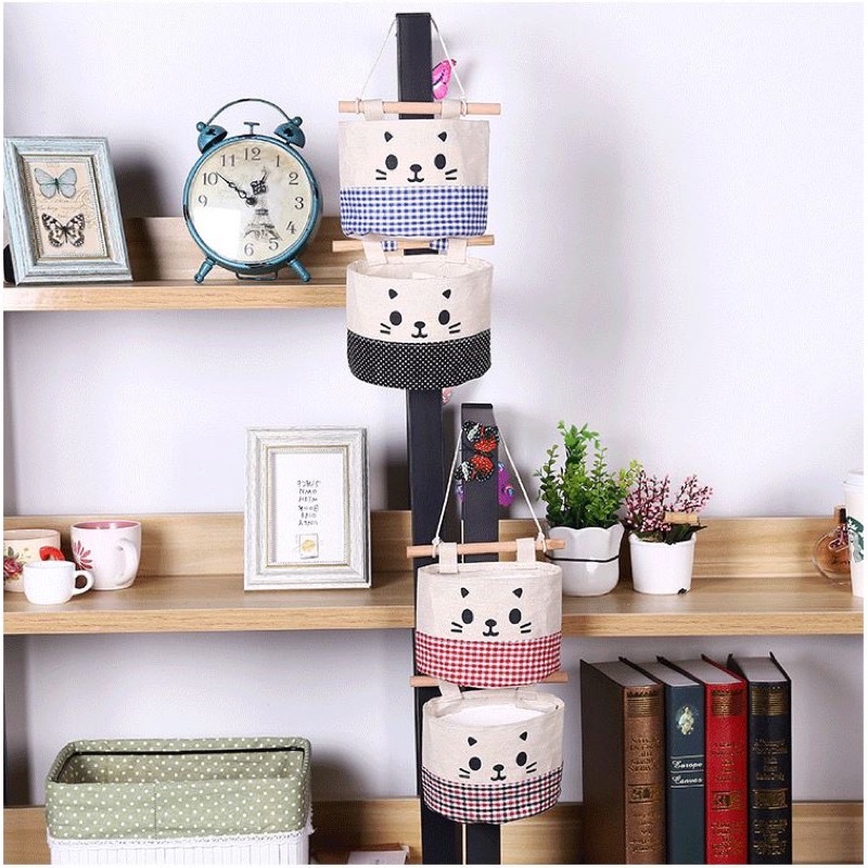 Giỏ đựng đồ vải canvas treo tường trang trí nhà cửa, góc học tập