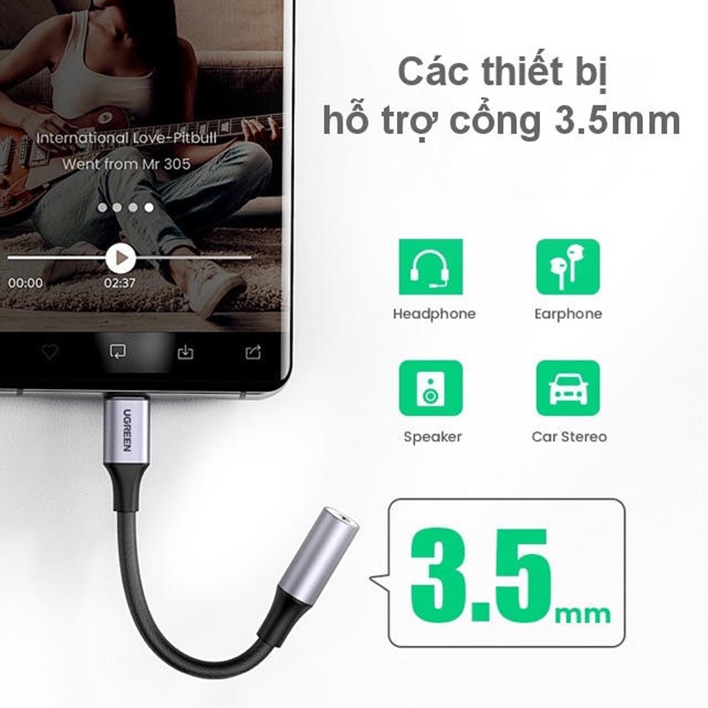 Cáp Chuyển USB Type C Sang Audio 3.5mm Chính Hãng Ugreen 80154 - Hỗ Trợ Nhiều Dòng Điện Thoại , laptop