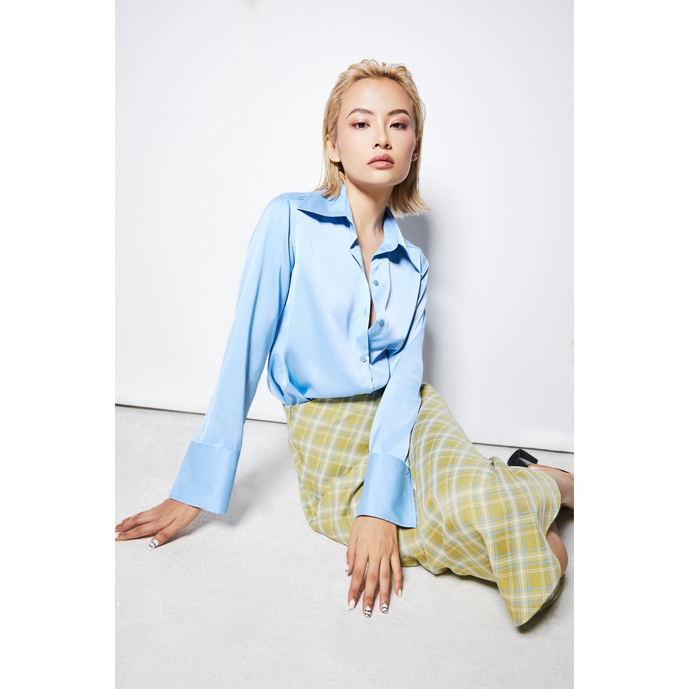 DOTTIE - Áo sơ mi lụa căn bản nữ xanh biển T0538