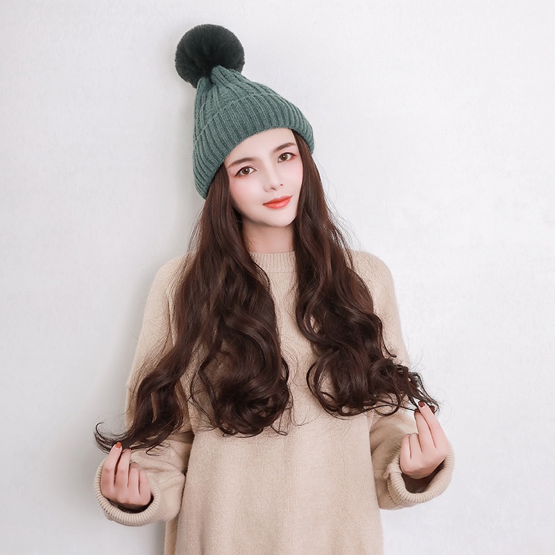 Women's one-piece detachable wig cap autumn and winter long red big wave curly hair wig