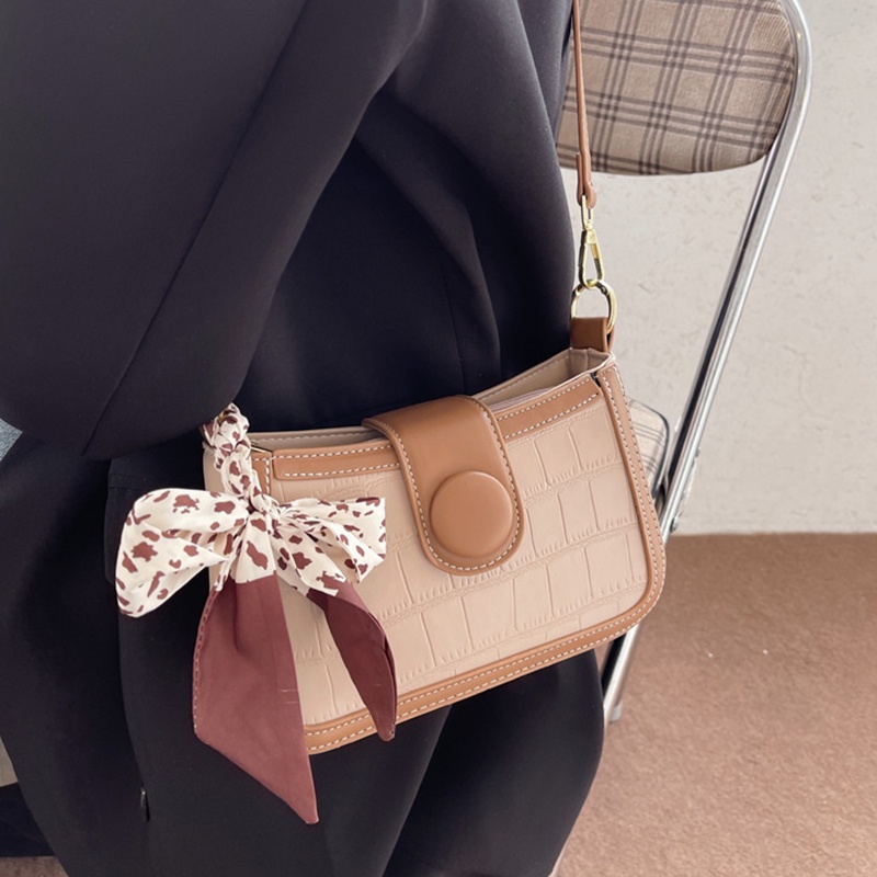 Túi xách đeo chéo IELGY kiểu ghép nối trang trí khăn lụa phong cách retro thời trang cho nữ