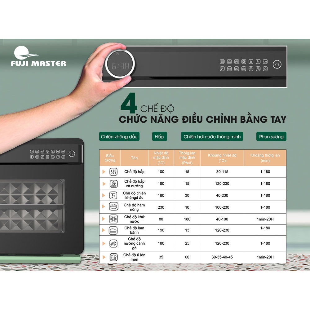 Nồi chiên không dầu hơi nước Fuji Master FJM-2422 dung tích 20L chiên hấp không dầu đa năng