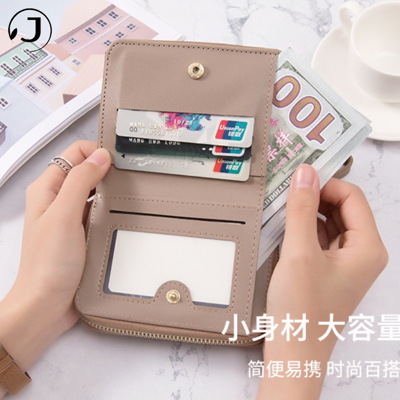 KAITIFEI Ví Da Ngắn Mini Màu Trơn Có Khóa Kéo Đa Năng Sang Trọng Cho Nữ