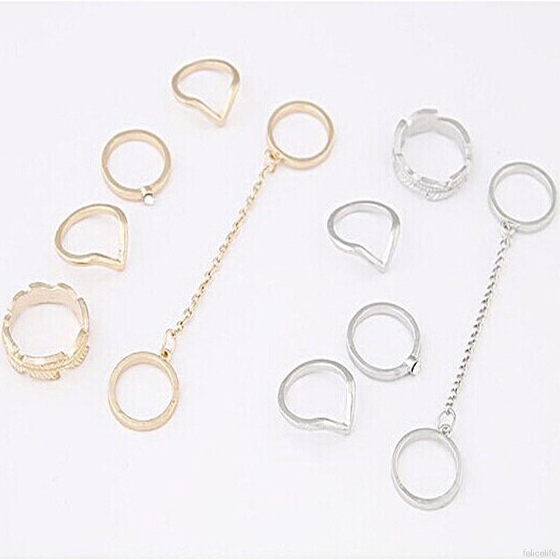 Bộ 6 nhẫn thời trang dính liền nhau mạ vàng / bạc đầy cá tính