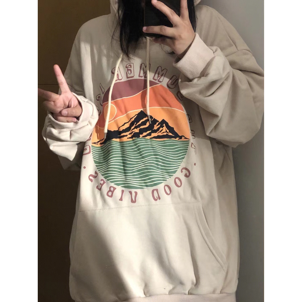 NRVP Áo Hoodie Tay Dài Oversize In Họa Tiết Phong Cách Hàn Quốc Kiểu Mới Cho Nam / Nữ