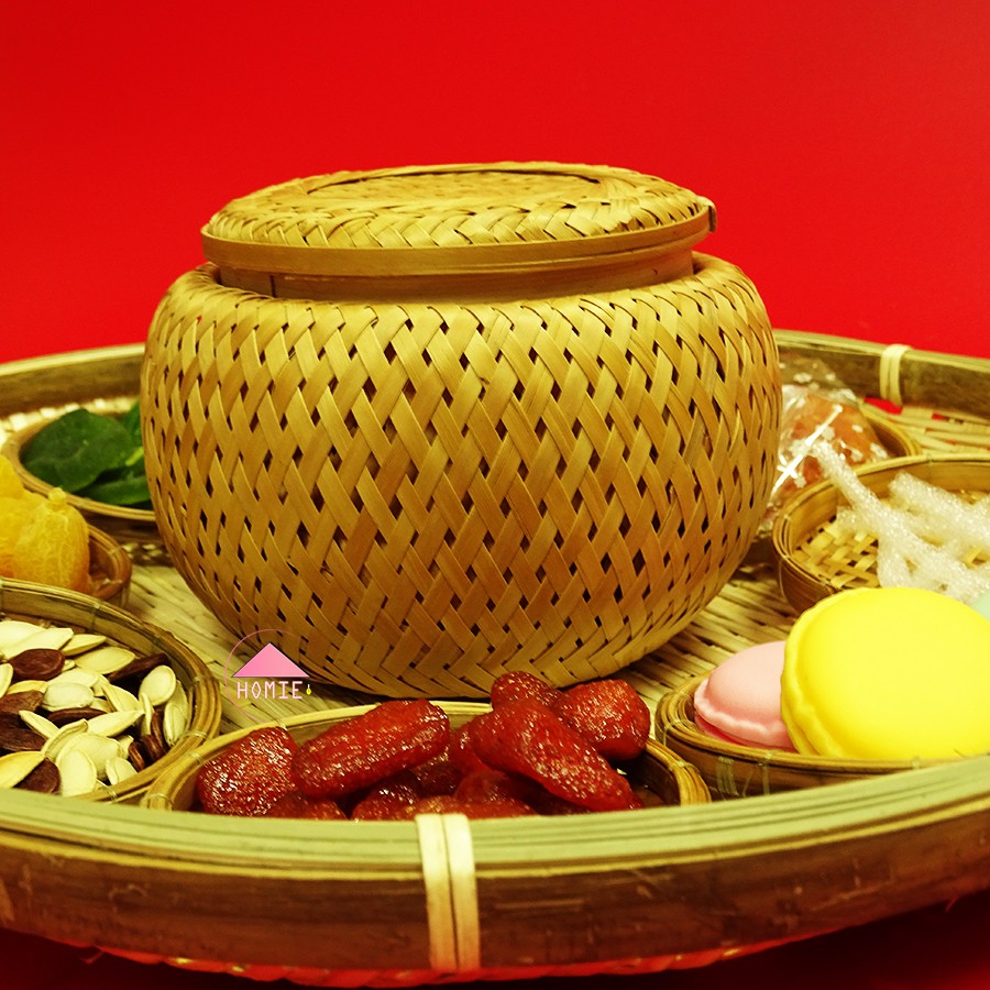 [Phụ kiện nhà bếp] Hộp tre đan 2 lớp đựng đồ dùng đa năng