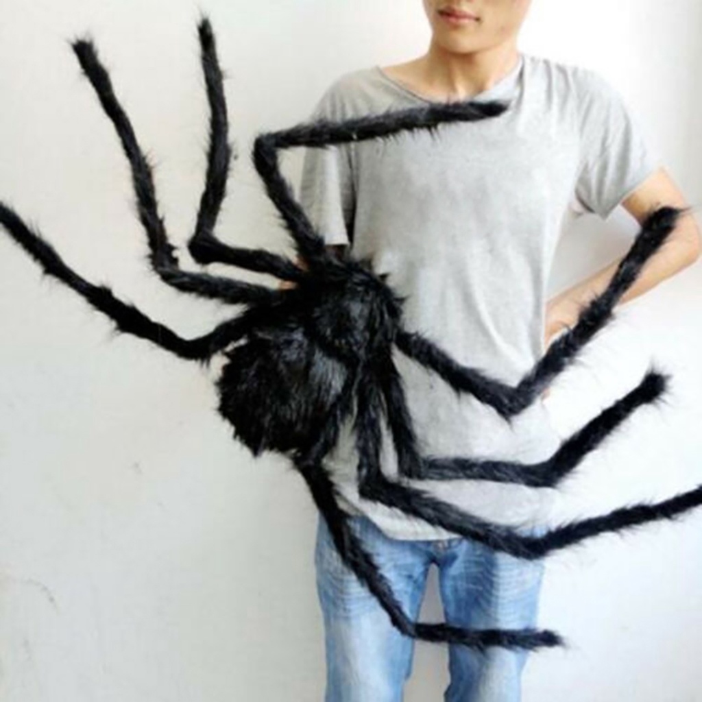 Đồ chơi mô hình nhện phủ lông chân thật dùng trang trí ngôi nhà ma quái tiệc Halloween