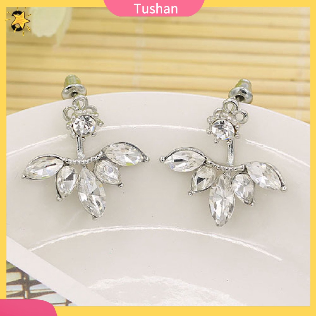 Đôi bông tai hình lá đính đá sang trọng cho nữ