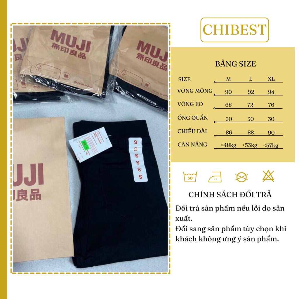 Quần legging nữ đen cạp cao full túi giấy MUJI chất cotton dày mịn CHIBEST YQB44