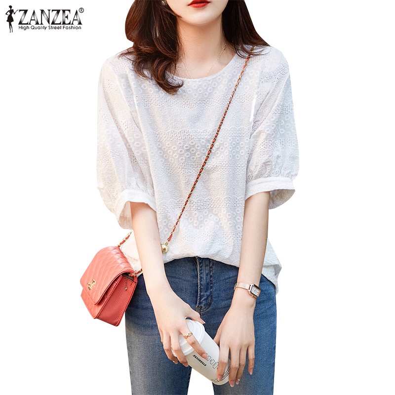 Áo tay lửng ZANZEA dáng rộng màu trơn thời trang Hàn Quốc dành cho nữ