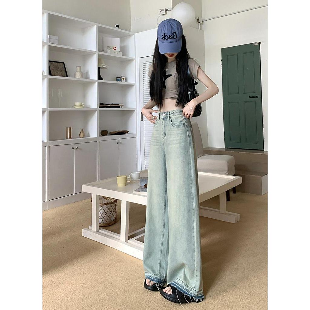 Quần Denim Ống Rộng Lưng Cao Phong Cách Retro Mùa Hè Kiểu Mới 63161