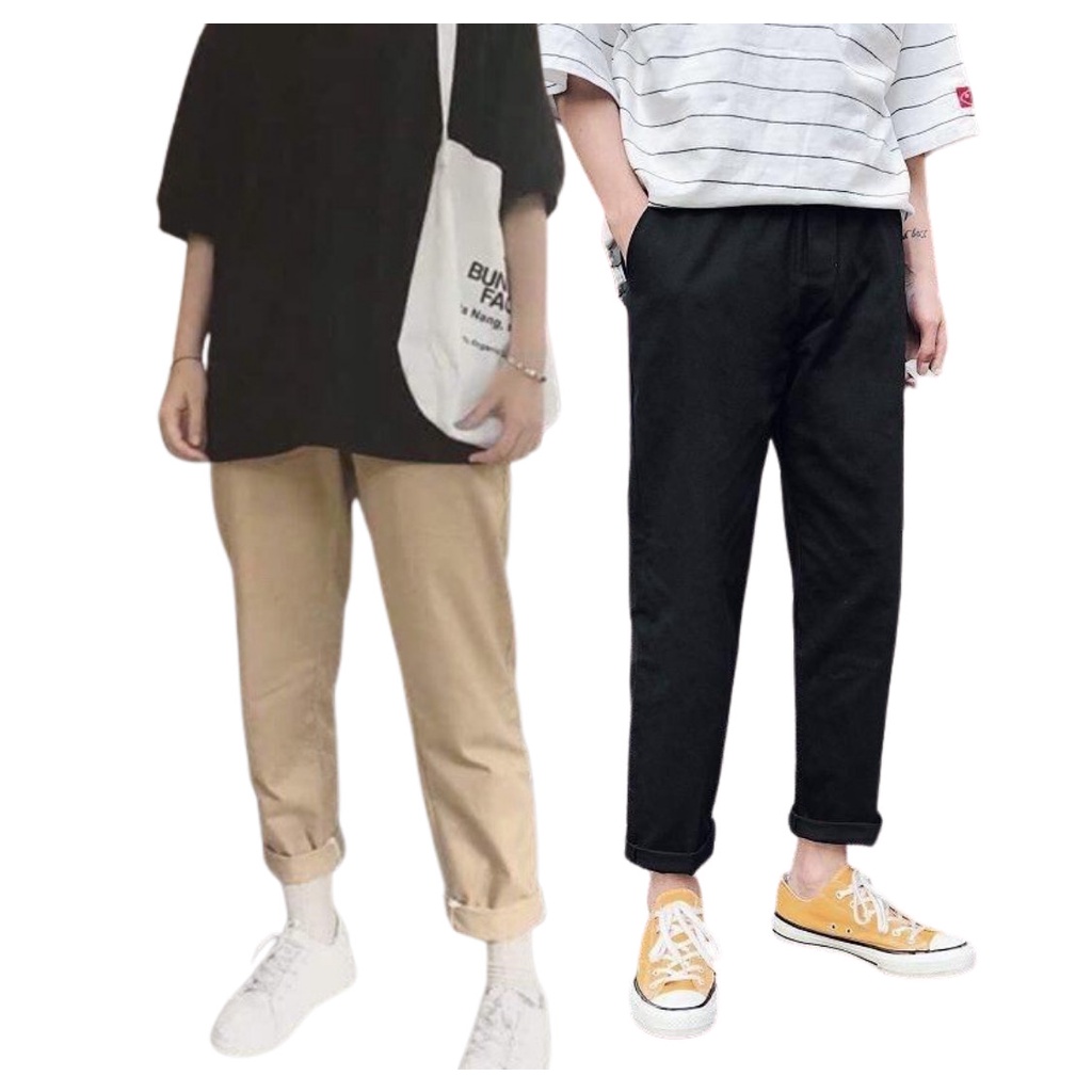 Quần tây baggy nam nữ unisex vải kaki TRƠN ống suông đen công sở đi học lưng cao ulzzang hàn quốc dây rút đẹp M01