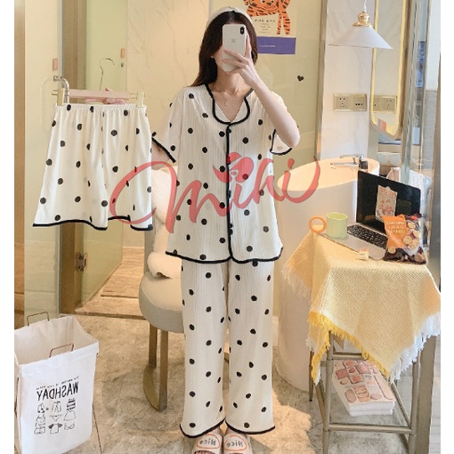 Đồ bộ mặc nhà nữ đẹp SET 3 CHI TIẾT - Bộ đồ ngủ dễ thương - Quần áo thời trang mùa hè cao cấp giá rẻ hàng Quảng Châu