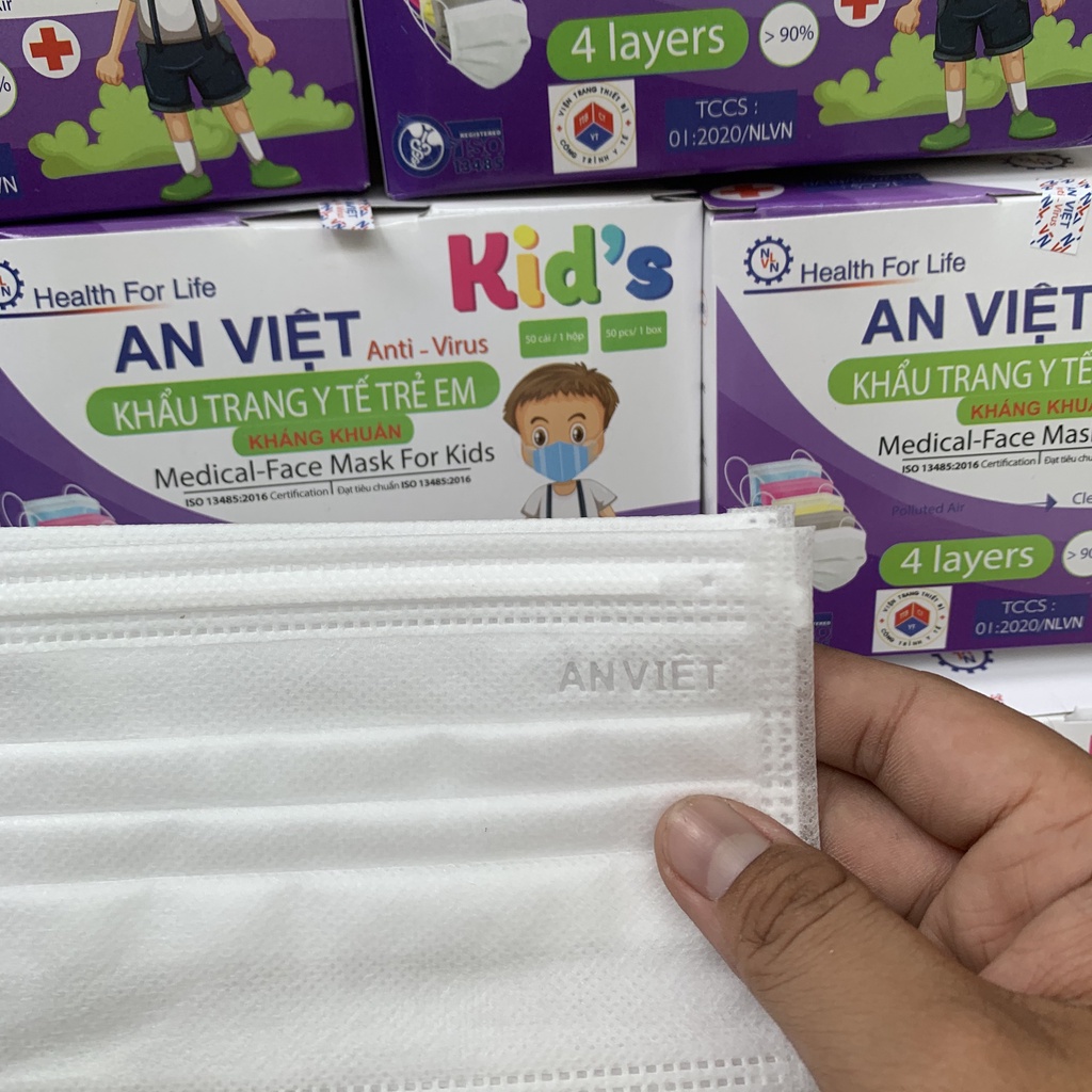 khẩu trang y tế trẻ em màu trắng, hàng chất lượng tốt, có giấy chứng nhận, hộp 50c 4 lớp