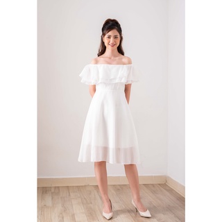 Váy trễ vai bèo - Váy trắng trễ vai công chúa chun eo Juka Shop