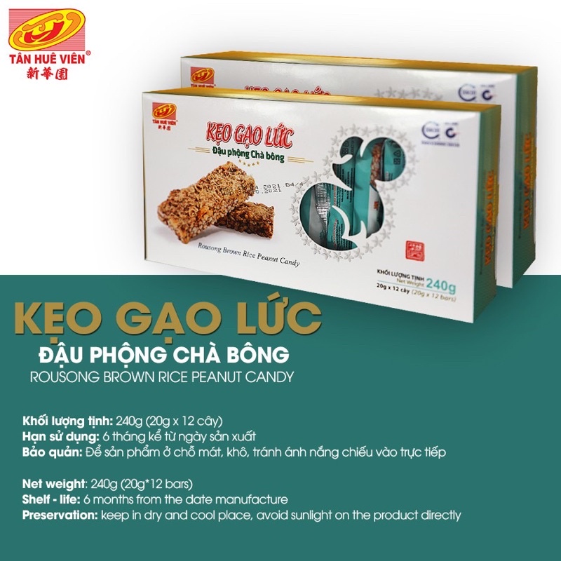 Kẹo gạo lức đậu phộng chà bông Tân Huê Viên