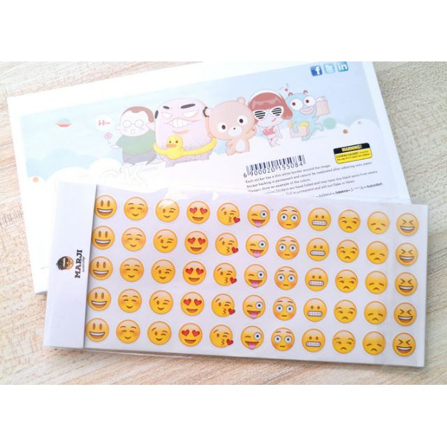 Bộ 12 tờ sticker emoiji biểu cảm dán trang trí điện thoại, nhật ký...