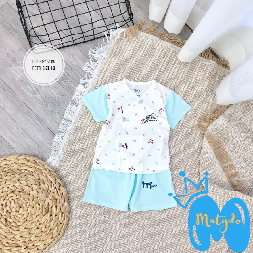 Quần áo sơ sinh ngắn tay cho bé trai bé gái mùa hè giá rẻ đồ sơ sinh cho bé Pama trắng pha cộc cúc chéo