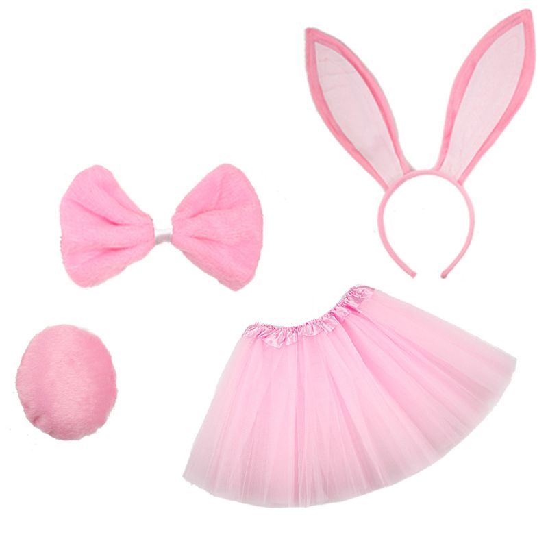 ✿ Set Đồ Hóa Trang 4 Món Gồm Chân Váy Xòe Tutu Tai Thỏ Kèm Băng Đô Cài Tóc Cho Bé Gái