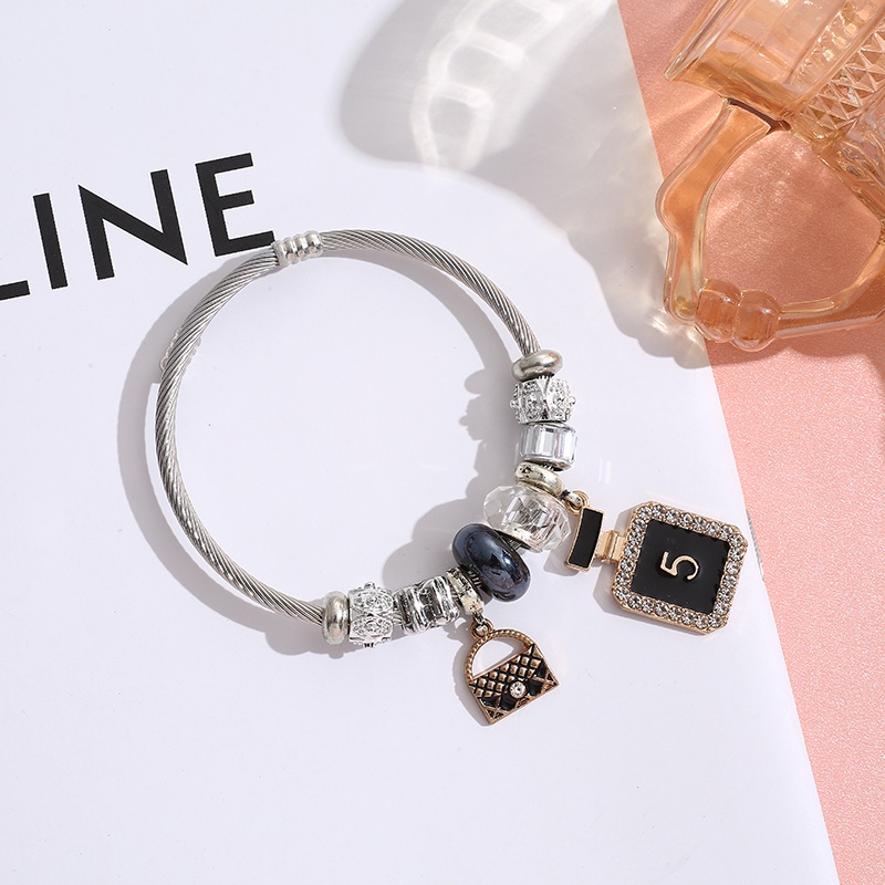 XiaoboACC Vòng đeo tay bằng thép không rỉ phối mặt đính đá thời trang cao cấp cho nữ DIY