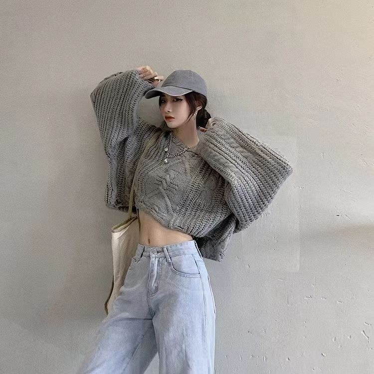 Áo Sweater Dệt Kim Dáng Rộng Viền Thô Phong Cách Phương Tây Thời Trang Xuân Thu