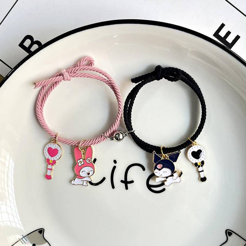 Set 2 Vòng Tay Dây Bện Mặt Hình Kuromi Melody Dễ Thương Cho Cặp Đôi