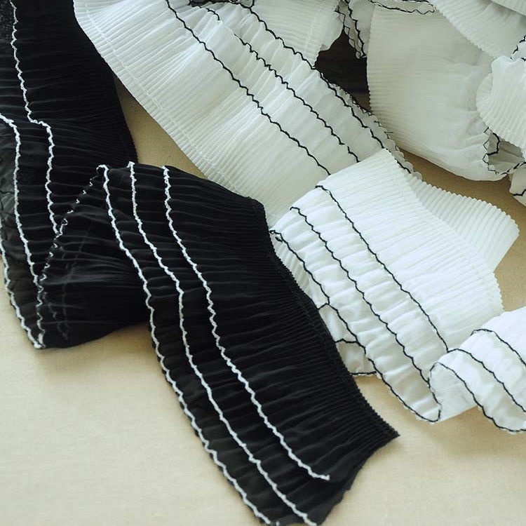 Phụ Kiện Vải Ren Ba Lớp In Nổi Họa Tiết Màu Trắng Đen Dùng Trang Trí Cổ Áo Váy
