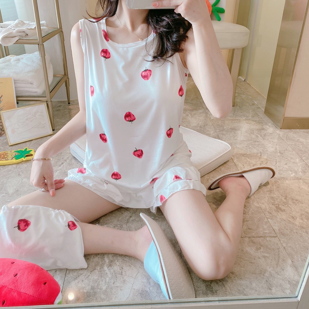 Bộ Đồ Ngủ Nữ Ngắn Tay Mùa Hè Tặng Kèm Túi - Có Miếng Đệm Quần Áo Ngủ Đồ Mặc Nhà BĐN11 | BigBuy360 - bigbuy360.vn