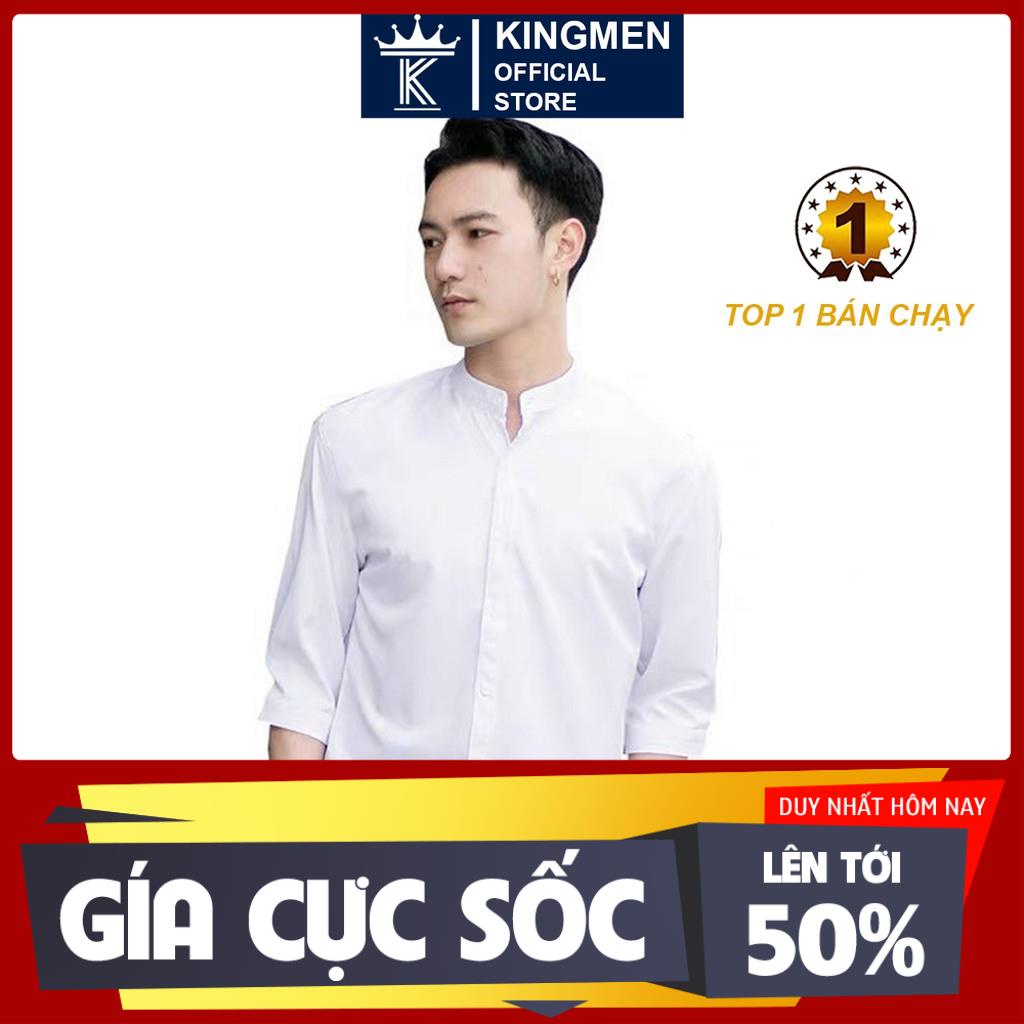 SIÊU SALE Sơ mi nam cổ trụ trắng đen cao cấp Hamino chất lụa đẹp mềm mại form rộng thời trang Hàn Quốc B