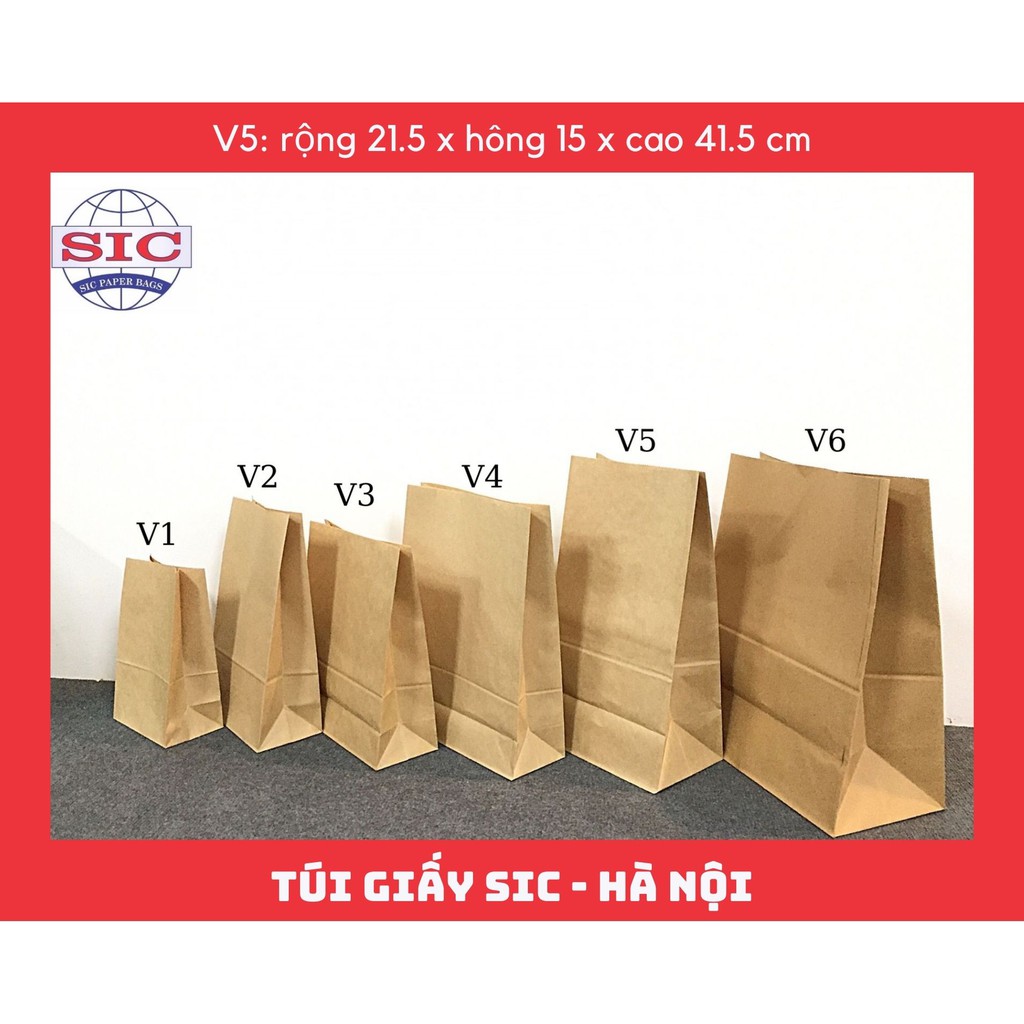 [SET 100 CHIẾC] TÚI GIẤY KRAFT V5: 21.5x15x41.5 KHÔNG QUAI ( ẢNH THẬT)