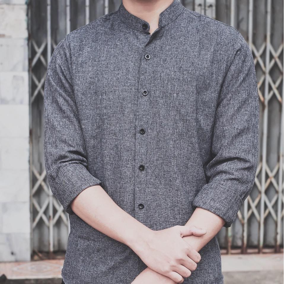 Áo sơ mi nam cổ tàu xám tiêu, sơ mi nam cổ tàu chất liệu đũi cao cấp thoáng mát | BigBuy360 - bigbuy360.vn