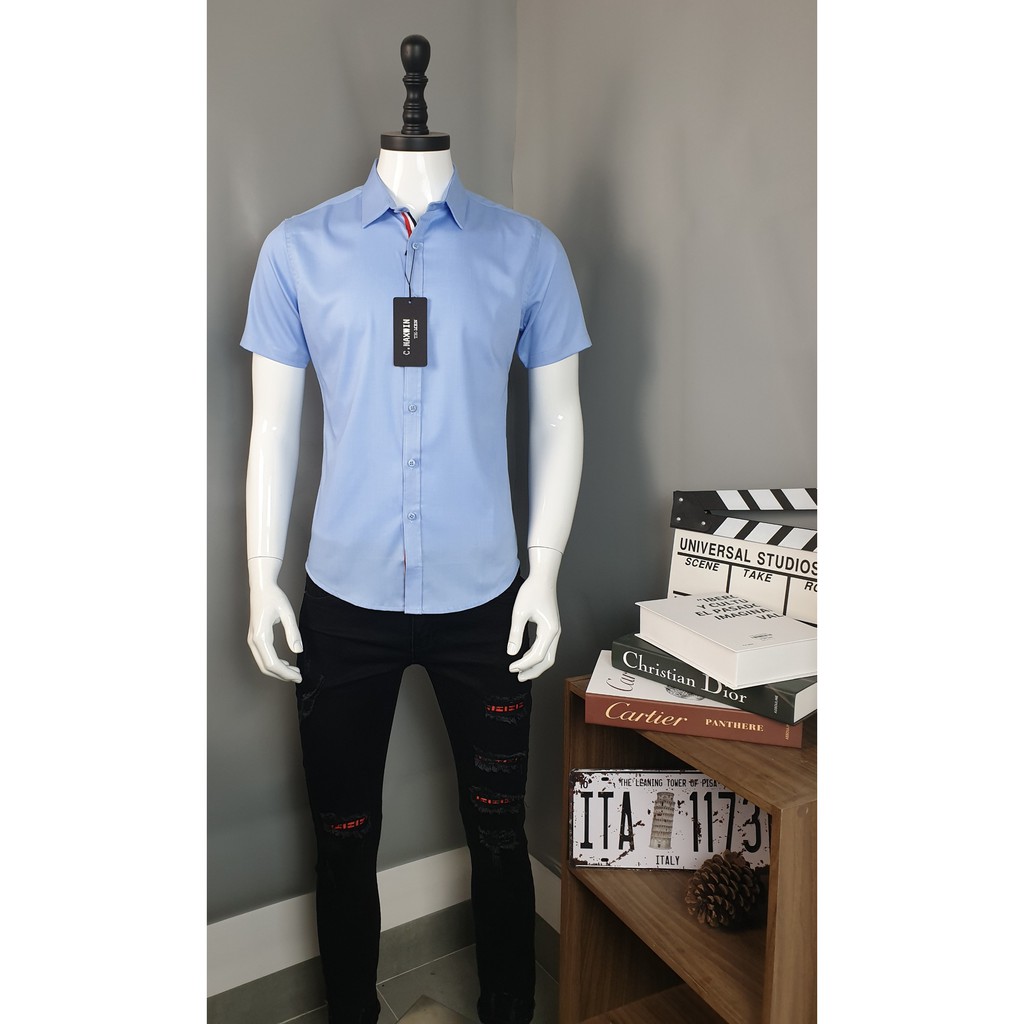 Áo Sơ Mi Nam Ngắn Tay Chạy Dây, Chất cotton mềm mịn, Form ôm | BigBuy360 - bigbuy360.vn