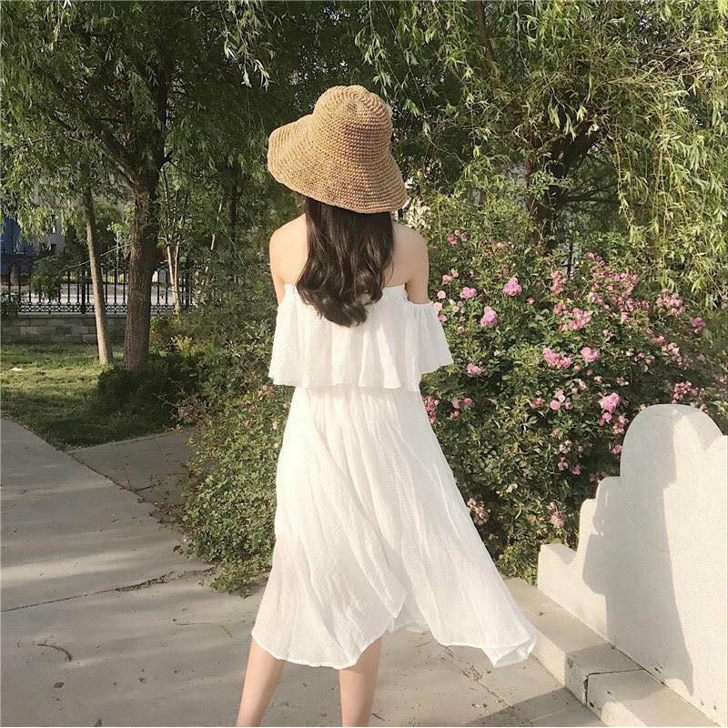 [Freeship toàn quốc] Đầm maxi trắng trễ vai đi biển tay luồn đáng yêu | BigBuy360 - bigbuy360.vn