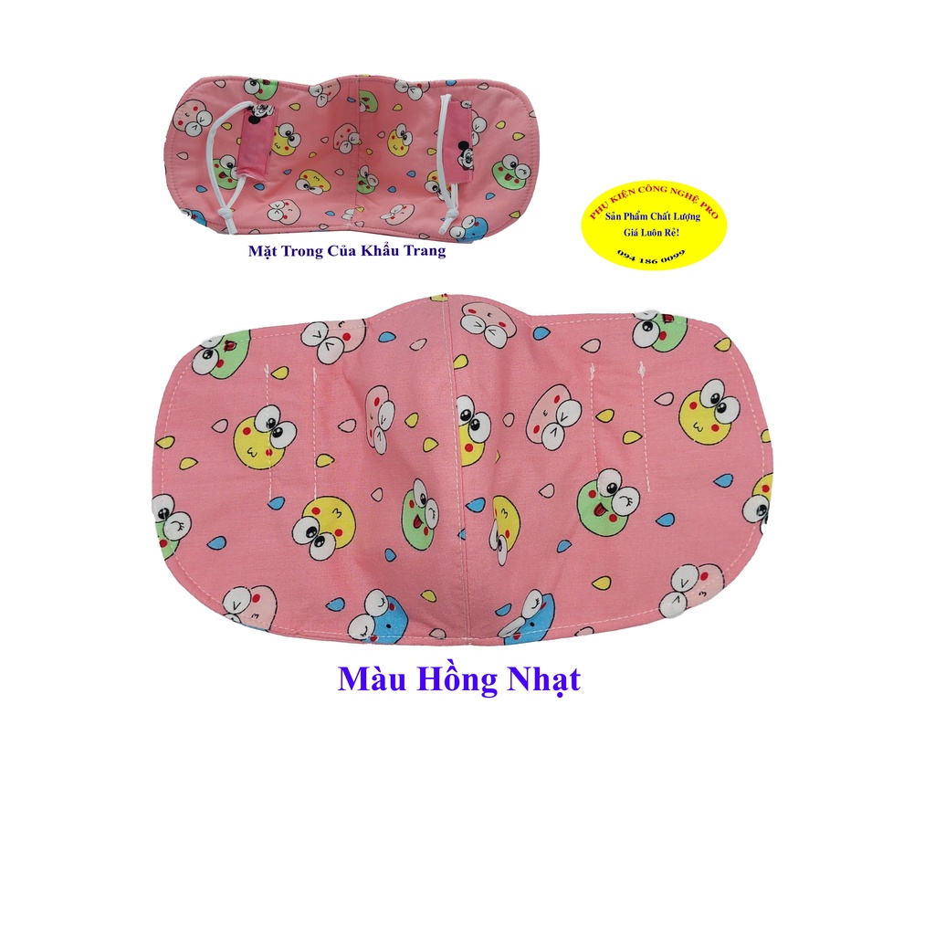 Khẩu trang vải Kiểu che tai Bo tròn In hình ếch Chất liệu vải mềm Dày 3 lớp, Chống nắng, Chống bụi, Bảo vệ sức khỏe