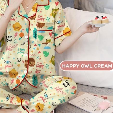 ☃ Bộ Đồ Ngủ Ngắn Tay Họa Tiết Cú Mèo Xinh Xắn Dành Cho Nữ ♝