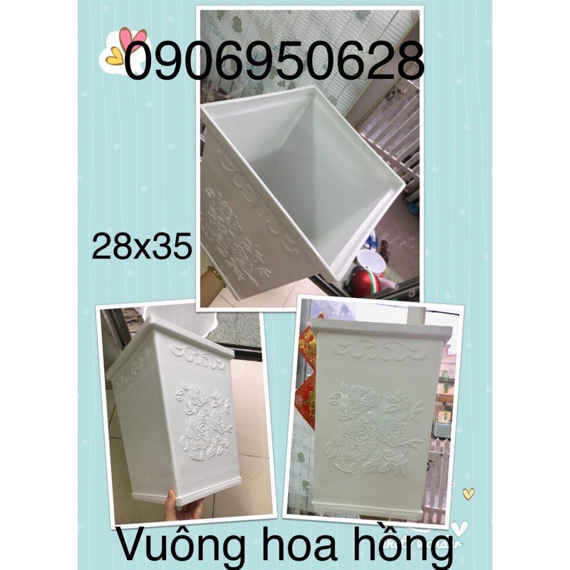 Chậu nhựa vuông hoa hồng 28